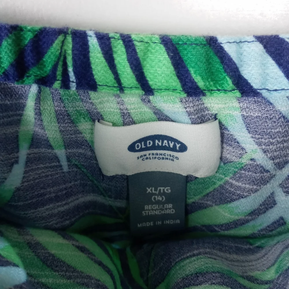 Old Navy girls size 14 palm design blouse with ruffle elastic straps navy